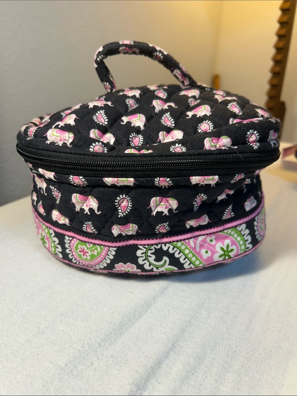 Vera Bradley Black Cosmetic Case with Pink Elephant Pattern